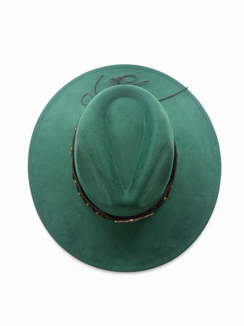 Emerald Green,Wide-Brim Felt Fedora with Studded Leather Band, OS - Picture 3 of 7